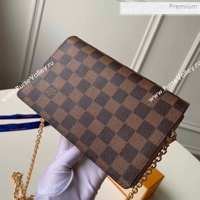 Louis Vuitton Vavin Damier Ebene Canvas Chain Wallet WOC N60237 Creme Beige 2019 (KI-0011508)