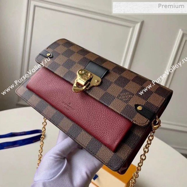 Louis Vuitton Vavin Damier Ebene Canvas Chain Wallet WOC N60222 Burgundy 2019 (KI-0011509)