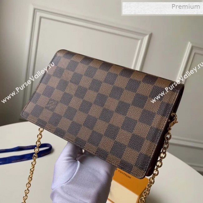 Louis Vuitton Vavin Damier Ebene Canvas Chain Wallet WOC N60222 Burgundy 2019 (KI-0011509)