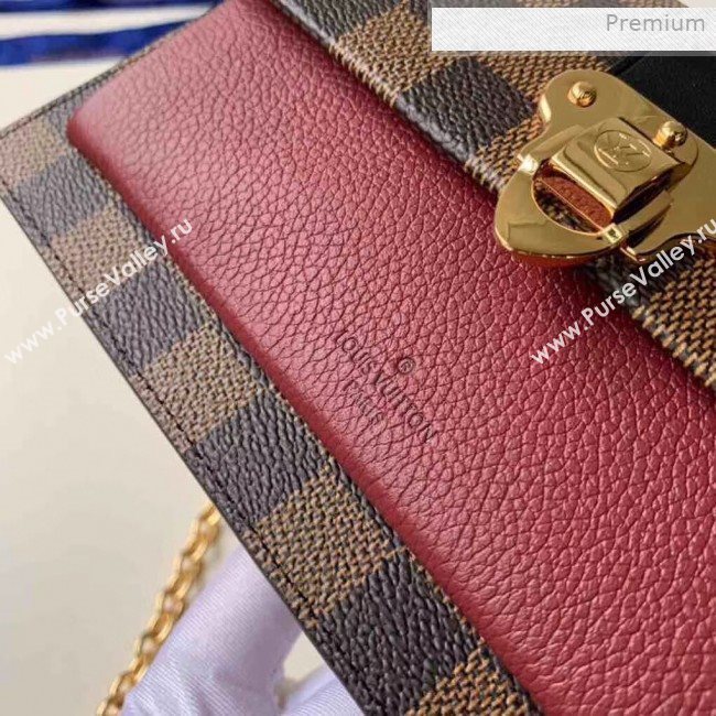 Louis Vuitton Vavin Damier Ebene Canvas Chain Wallet WOC N60222 Burgundy 2019 (KI-0011509)
