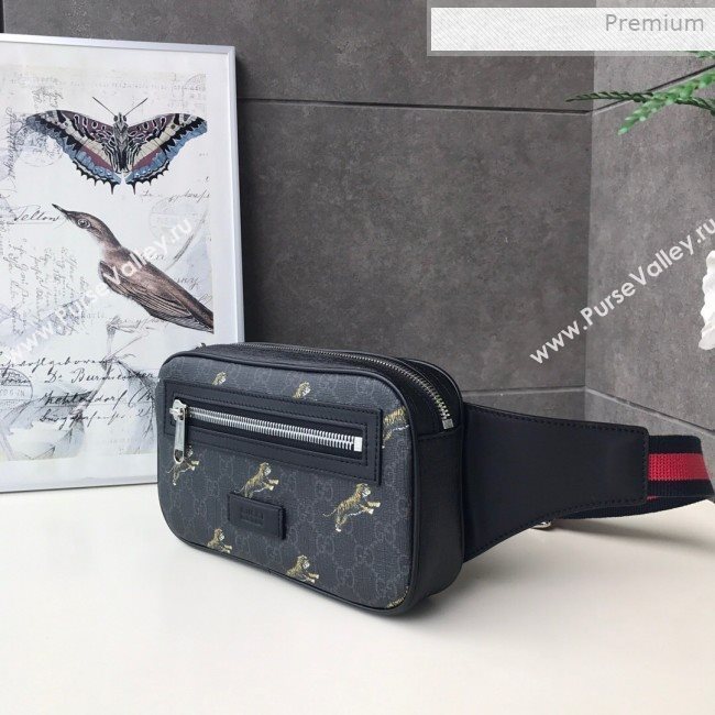 Gucci Bestiary Belt Bag with Tigers Print 474293 Black/Grey 2019 (DLH-0011518)