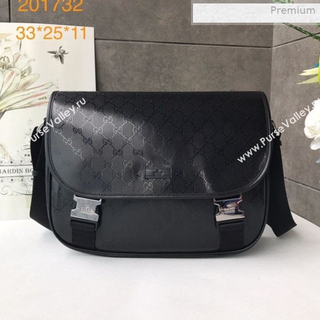 Gucci GG Glossy Flap Messenger Shoulder Bag 201732 Black 2019 (DLH-0011528)