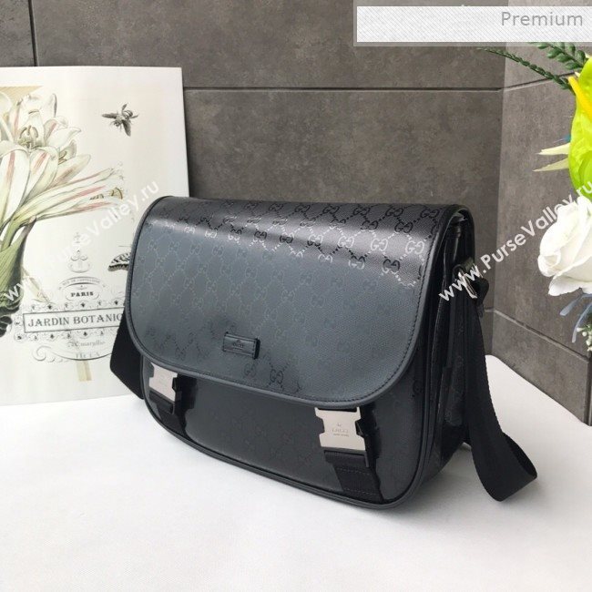 Gucci GG Glossy Flap Messenger Shoulder Bag 201732 Black 2019 (DLH-0011528)