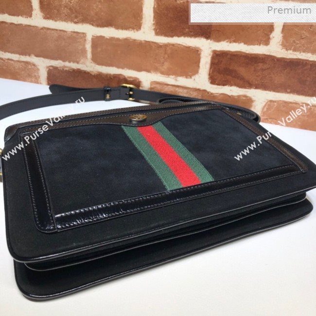 Gucci Ophidia Suede Medium Shoulder Bag 523354 Black 2019 (DLH-0011530)