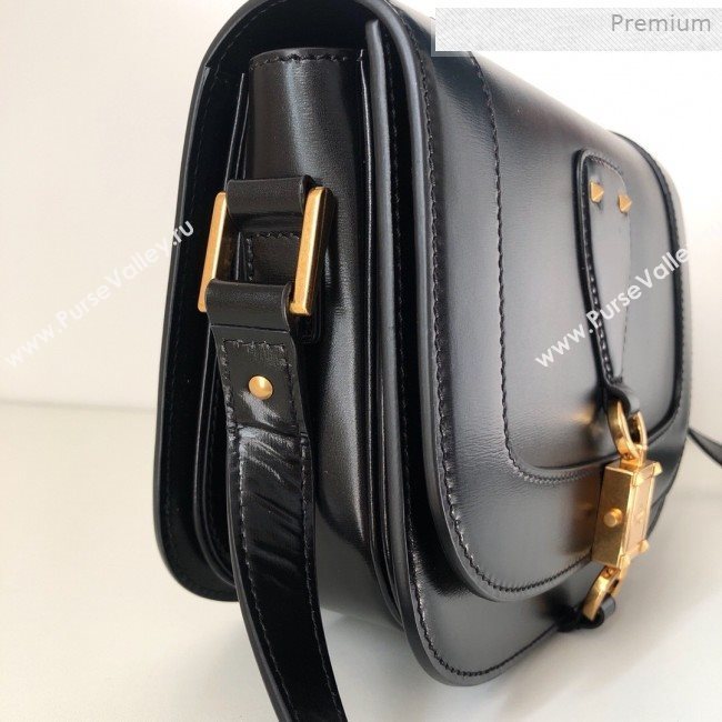 Valentino VLocker Shiny Calfskin Crossbody Bag 1014 Black 2020 (JD-0011536)