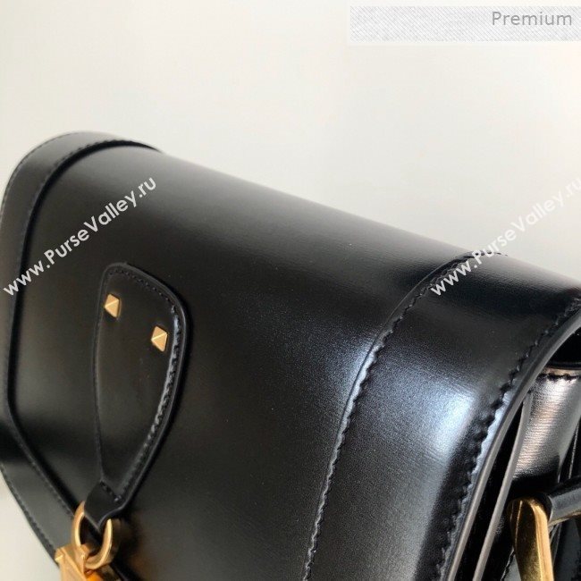Valentino VLocker Shiny Calfskin Crossbody Bag 1014 Black 2020 (JD-0011536)