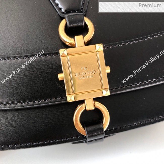 Valentino VLocker Shiny Calfskin Crossbody Bag 1014 Black 2020 (JD-0011536)