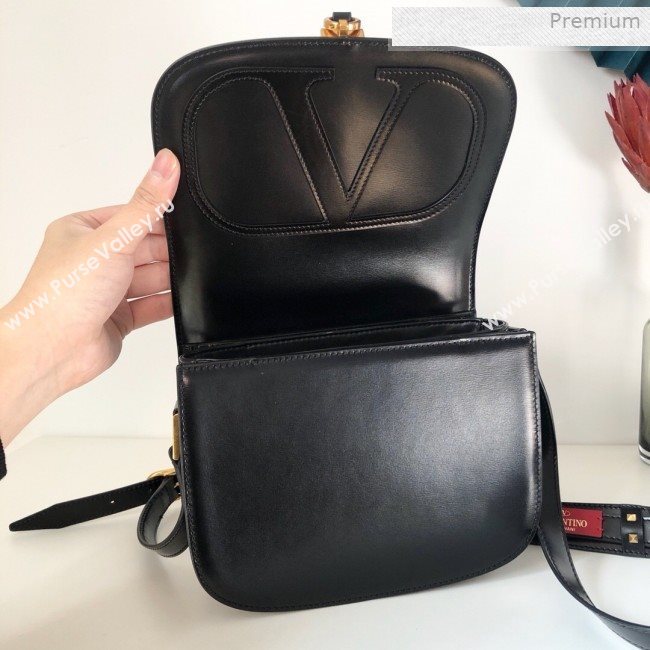 Valentino VLocker Shiny Calfskin Crossbody Bag 1014 Black 2020 (JD-0011536)