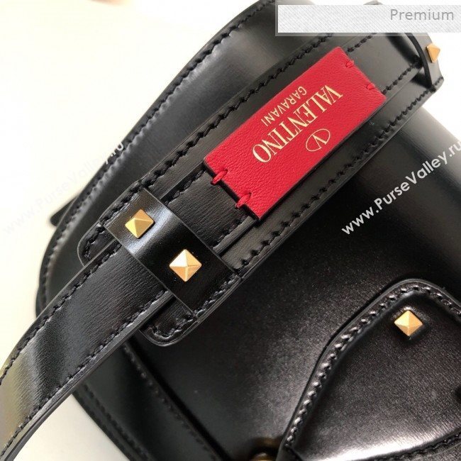 Valentino VLocker Shiny Calfskin Crossbody Bag 1014 Black 2020 (JD-0011536)