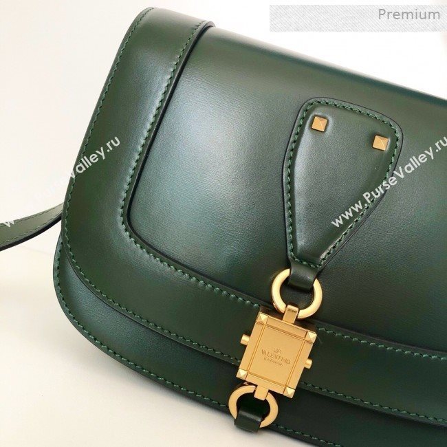 Valentino VLocker Shiny Calfskin Crossbody Bag 1014 Green 2020 (JD-0011538)