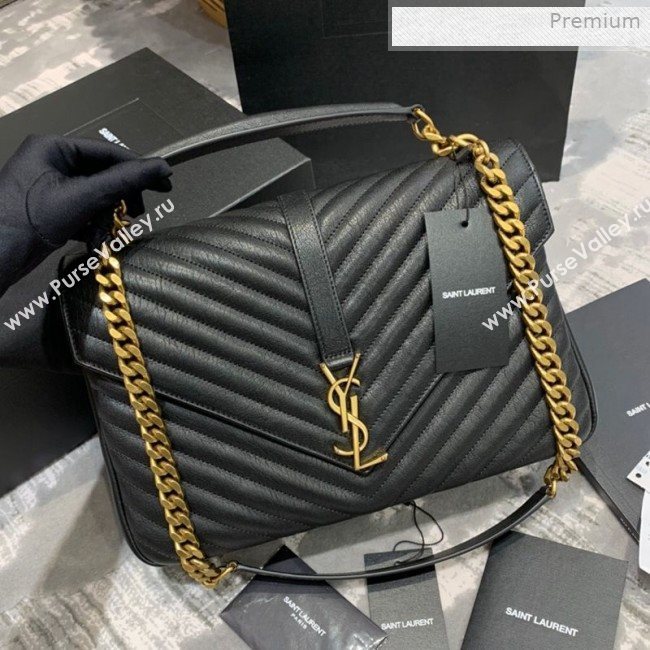 Saint Laurent Classic Large College Monogram Bag 392738 Black/Gold (JD-0011540)