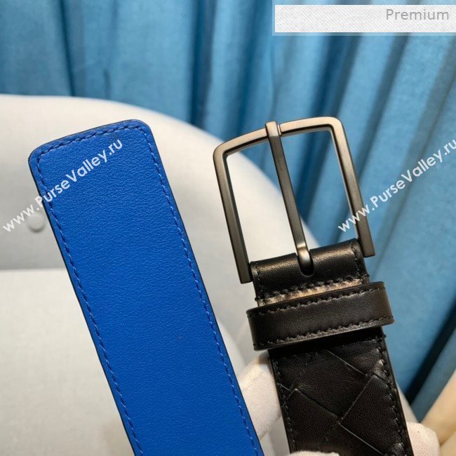 Bottega Veneta Woven Leather Belt 35mm with Matte Frame Buckle Black 2019 (MS-0011542)