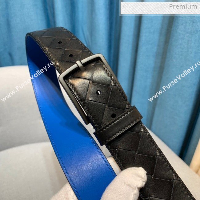 Bottega Veneta Woven Leather Belt 35mm with Matte Frame Buckle Black 2019 (MS-0011542)