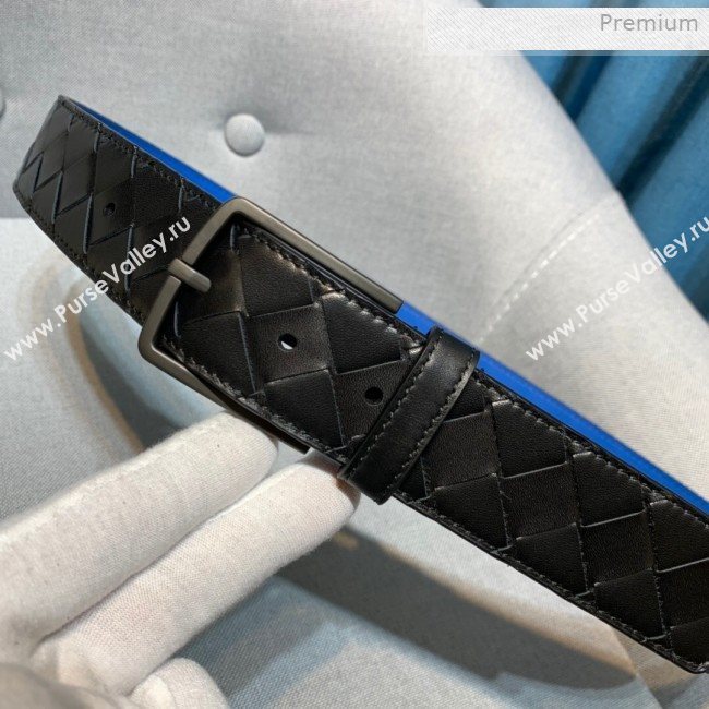 Bottega Veneta Woven Leather Belt 35mm with Matte Frame Buckle Black 2019 (MS-0011542)