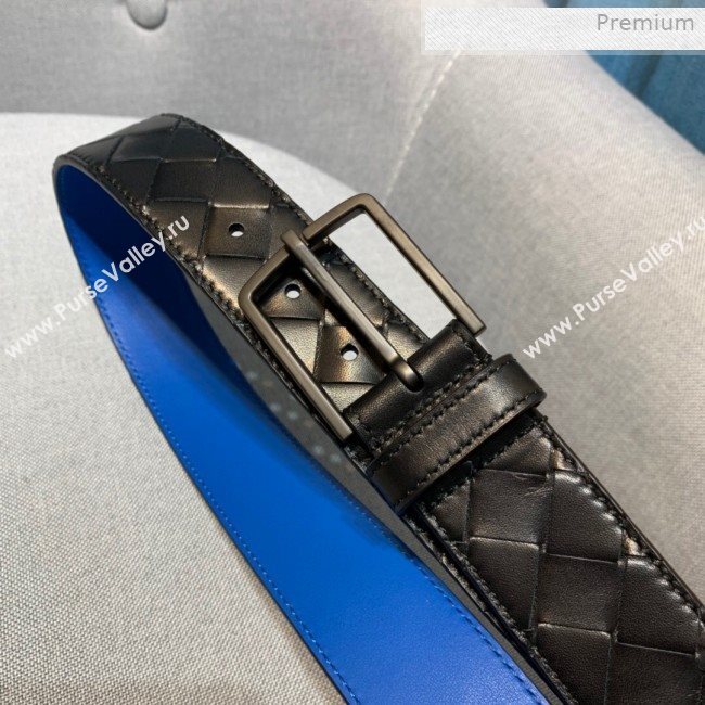 Bottega Veneta Woven Leather Belt 35mm with Matte Frame Buckle Black 2019 (MS-0011542)