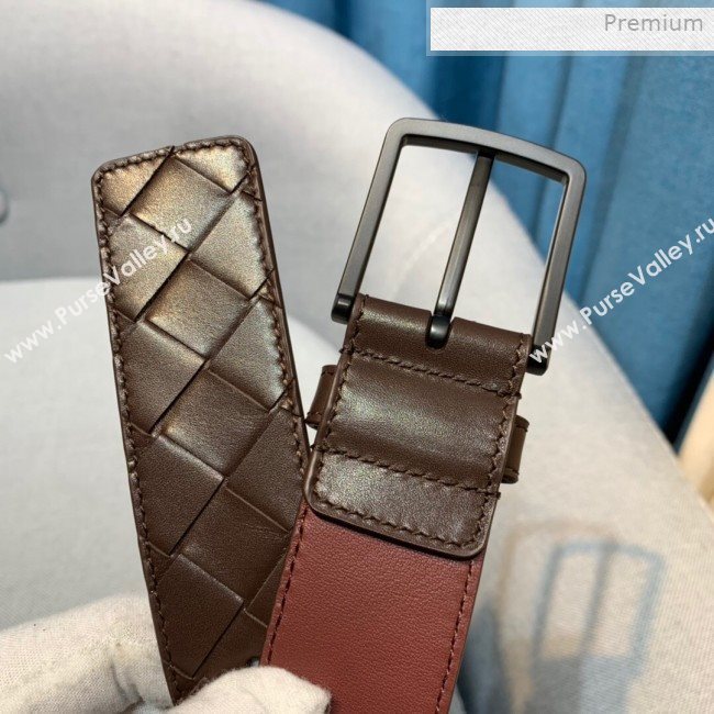 Bottega Veneta Woven Leather Belt 35mm with Matte Frame Buckle Brown 2019 (MS-0011545)