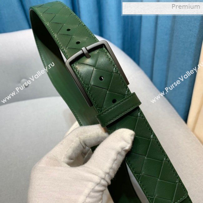 Bottega Veneta Woven Leather Belt 35mm with Matte Frame Buckle Green 2019 (MS-0011546)