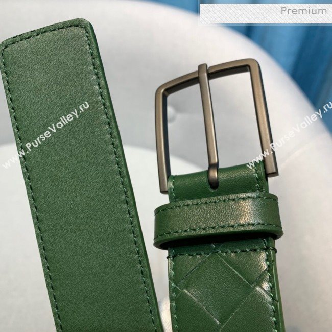 Bottega Veneta Woven Leather Belt 35mm with Matte Frame Buckle Green 2019 (MS-0011546)