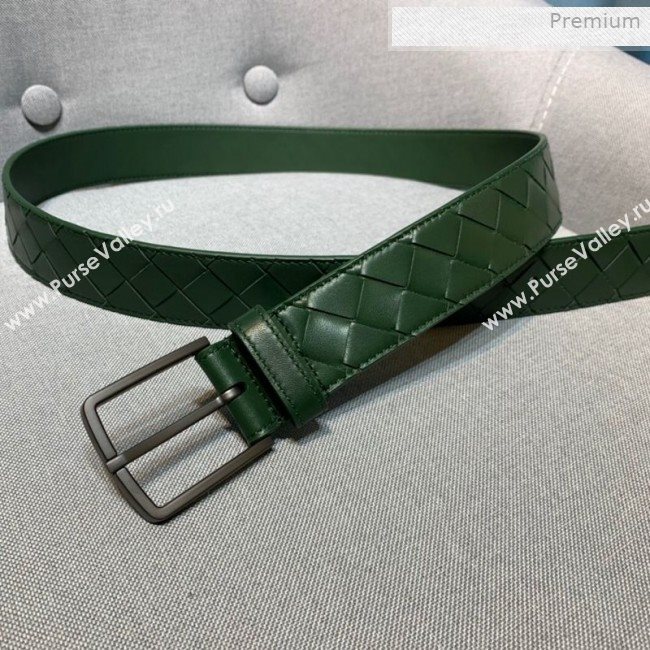 Bottega Veneta Woven Leather Belt 35mm with Matte Frame Buckle Green 2019 (MS-0011546)