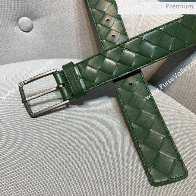 Bottega Veneta Woven Leather Belt 35mm with Matte Frame Buckle Green 2019 (MS-0011546)
