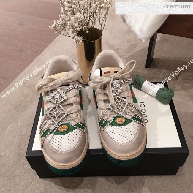 Gucci Screener Perforated Leather Low-top Sneaker with Crystal 2019 (For Women and Men) (KL-0011604)