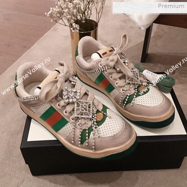 Gucci Screener Perforated Leather Low-top Sneaker with Crystal 2019 (For Women and Men) (KL-0011604)