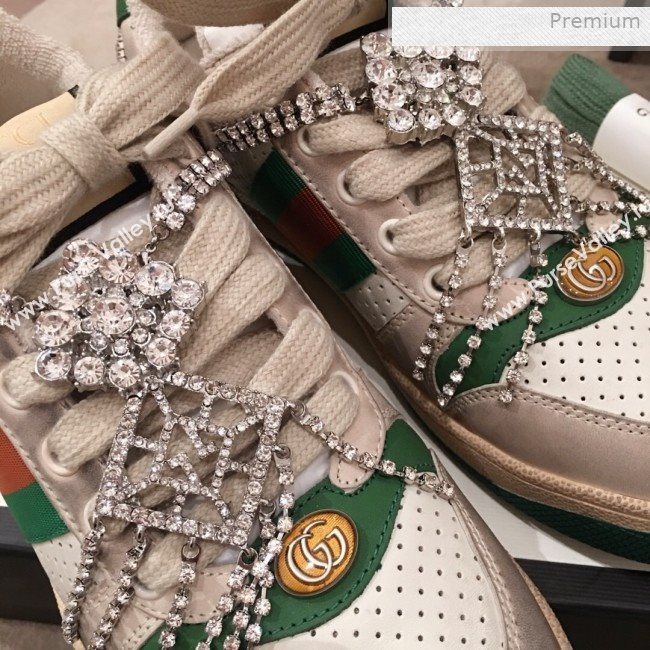 Gucci Screener Perforated Leather Low-top Sneaker with Crystal 2019 (For Women and Men) (KL-0011604)