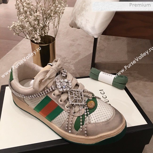 Gucci Screener Perforated Leather Low-top Sneaker with Crystal 2019 (For Women and Men) (KL-0011604)