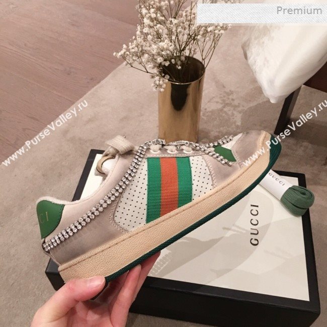 Gucci Screener Perforated Leather Low-top Sneaker with Crystal 2019 (For Women and Men) (KL-0011604)