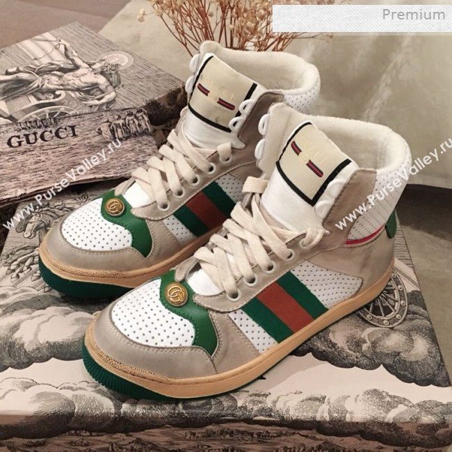 Gucci Screener Perforated Leather High-top Sneaker Green 2019 (For Women and Men) (KL-0011608)