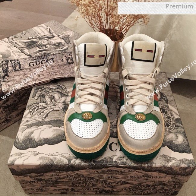 Gucci Screener Perforated Leather High-top Sneaker Green 2019 (For Women and Men) (KL-0011608)