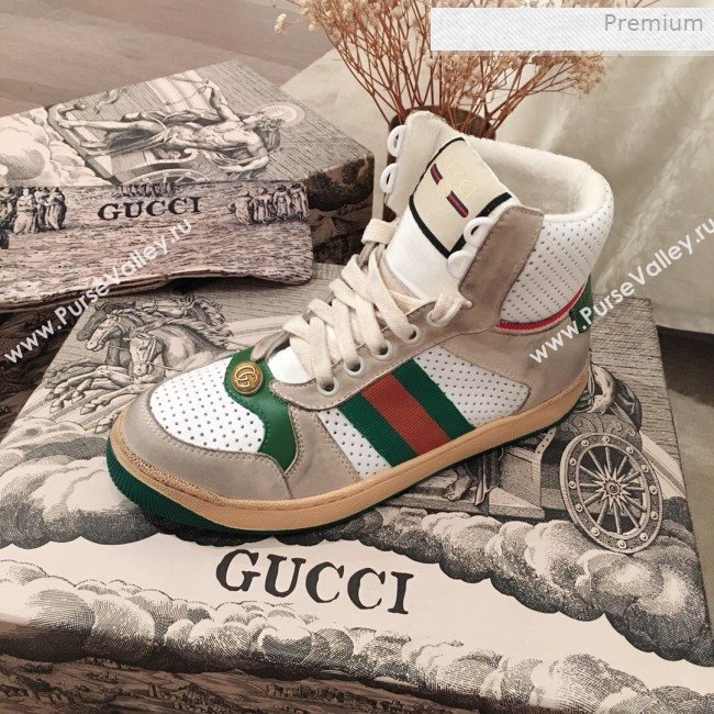Gucci Screener Perforated Leather High-top Sneaker Green 2019 (For Women and Men) (KL-0011608)