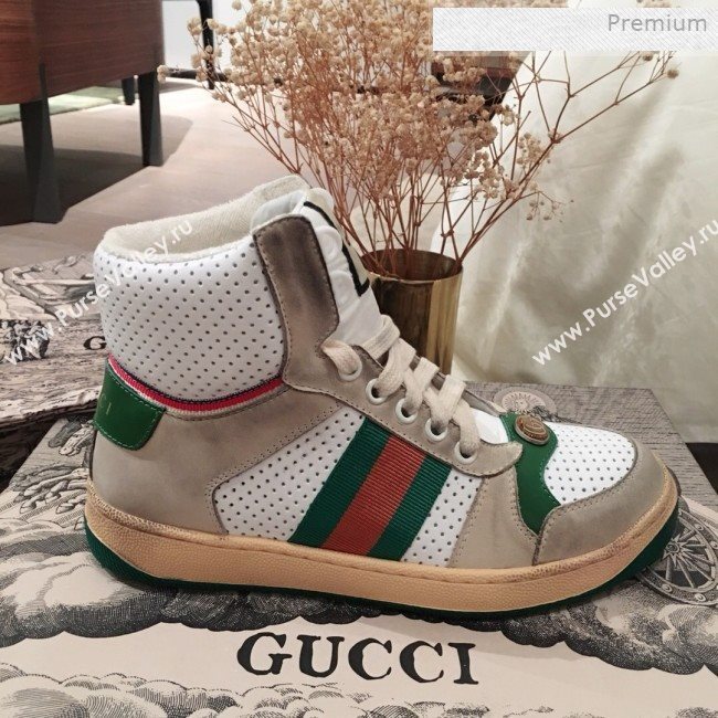 Gucci Screener Perforated Leather High-top Sneaker Green 2019 (For Women and Men) (KL-0011608)