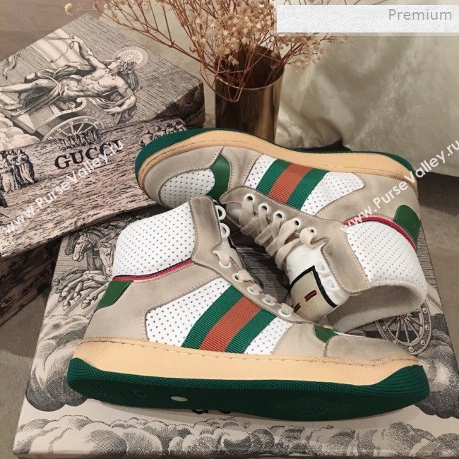 Gucci Screener Perforated Leather High-top Sneaker Green 2019 (For Women and Men) (KL-0011608)