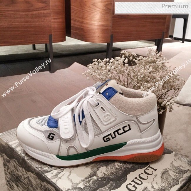 Gucci Ultrapace Leather and Mesh Mid-top Sneakers White (For Women and Men) (KL-0011611)
