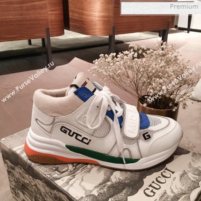 Gucci Ultrapace Leather and Mesh Mid-top Sneakers White (For Women and Men) (KL-0011611)