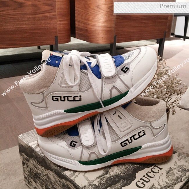 Gucci Ultrapace Leather and Mesh Mid-top Sneakers White (For Women and Men) (KL-0011611)