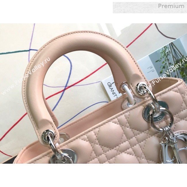 Dior Lady Dior Medium Bag in Cannage Lambskin Light Pink/Silver 2019 (XXG-0011724)