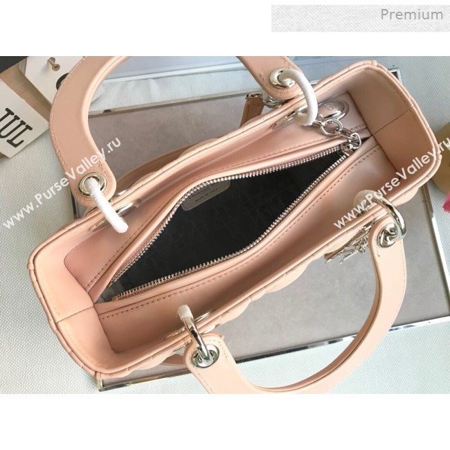Dior Lady Dior Medium Bag in Cannage Lambskin Light Pink/Silver 2019 (XXG-0011724)