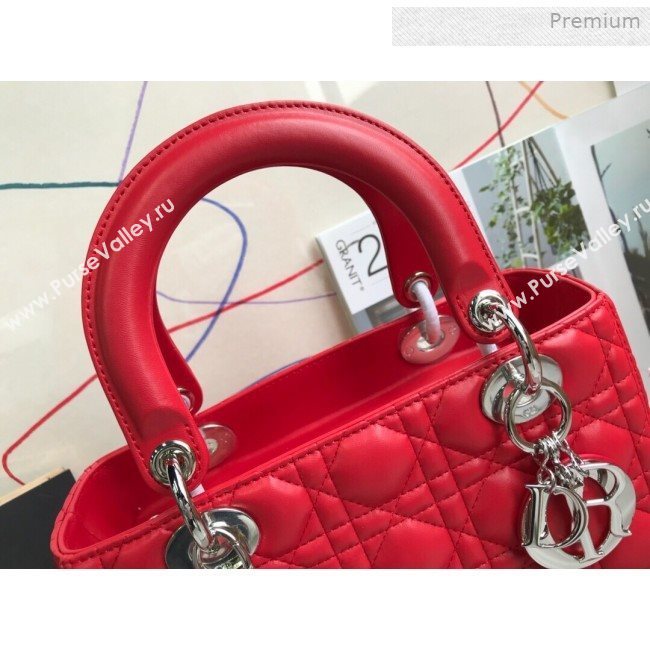 Dior Lady Dior Medium Bag in Cannage Lambskin Bright Red/Silver 2019 (XXG-0011722)
