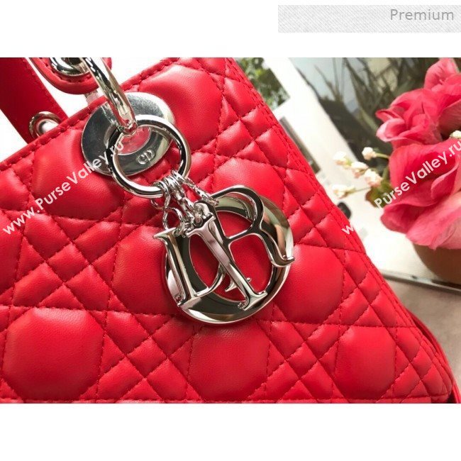 Dior Lady Dior Medium Bag in Cannage Lambskin Bright Red/Silver 2019 (XXG-0011722)