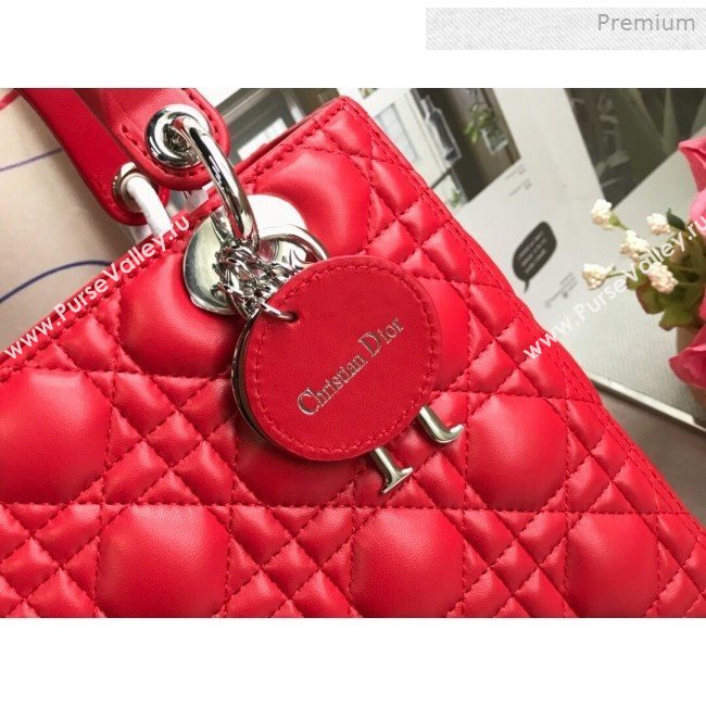 Dior Lady Dior Medium Bag in Cannage Lambskin Bright Red/Silver 2019 (XXG-0011722)