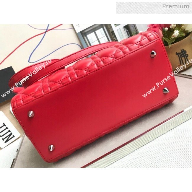 Dior Lady Dior Medium Bag in Cannage Lambskin Bright Red/Silver 2019 (XXG-0011722)