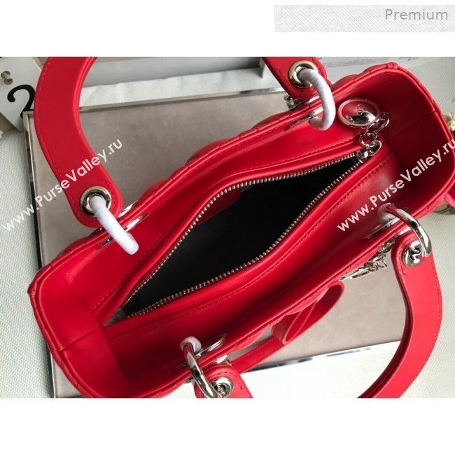 Dior Lady Dior Medium Bag in Cannage Lambskin Bright Red/Silver 2019 (XXG-0011722)