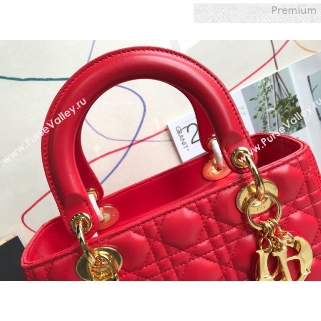 Dior Lady Dior Medium Bag in Cannage Lambskin Bright Red/Gold 2019 (XXG-0011721)