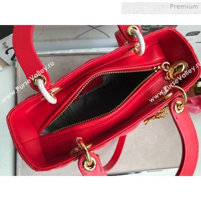 Dior Lady Dior Medium Bag in Cannage Lambskin Bright Red/Gold 2019 (XXG-0011721)