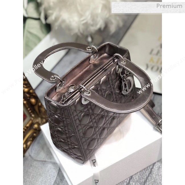 Dior Lady Dior Medium Bag in Cannage Metallic Leather Grey/Silver 2019 (XXG-0011728)