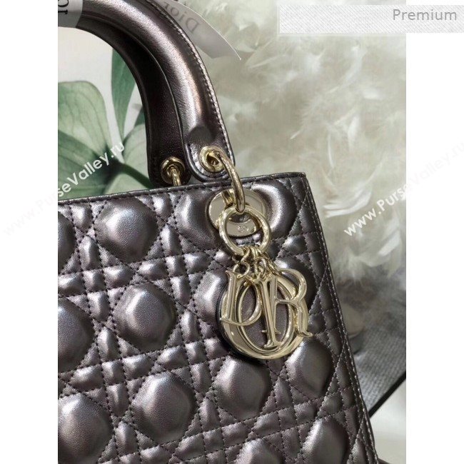 Dior Lady Dior Medium Bag in Cannage Metallic Leather Grey/Gold 2019 (XXG-0011727)