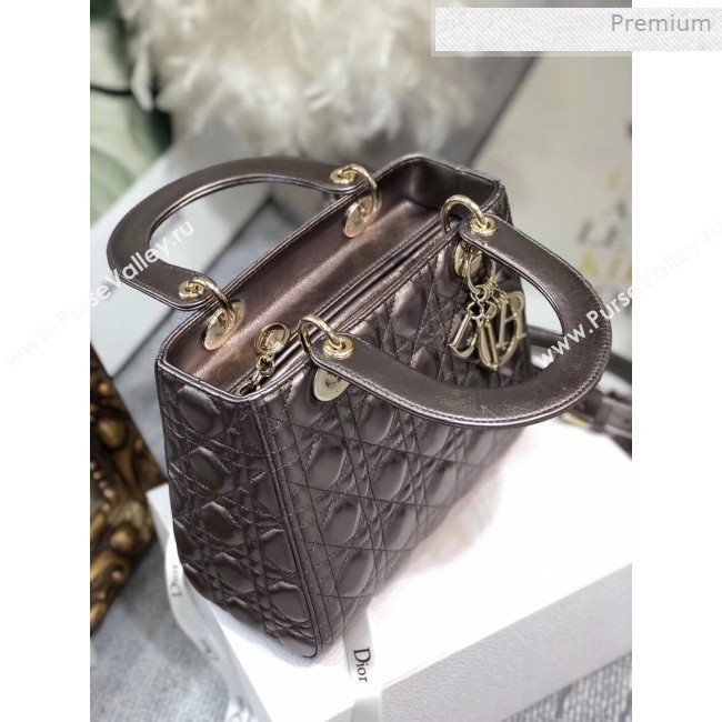 Dior Lady Dior Medium Bag in Cannage Metallic Leather Grey/Gold 2019 (XXG-0011727)