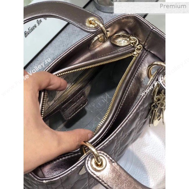 Dior Lady Dior Medium Bag in Cannage Metallic Leather Grey/Gold 2019 (XXG-0011727)